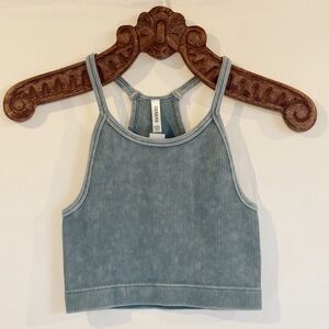 Zenana Blue Ribbed crop top